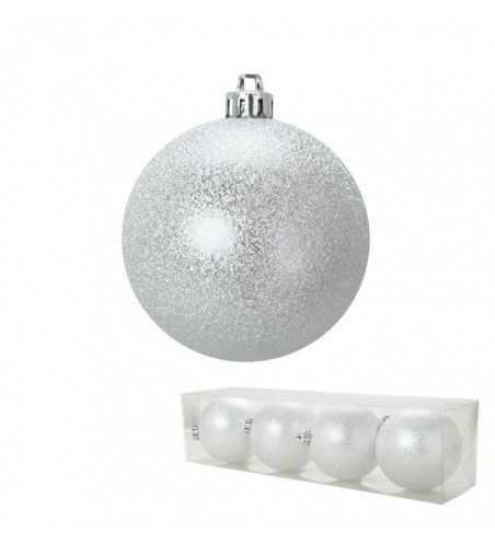 Lot de 4 Boules de Noël chic en PVC Argenté 8 cm