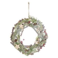 Couronne de Noël en bois avec étoiles et pommes de pin