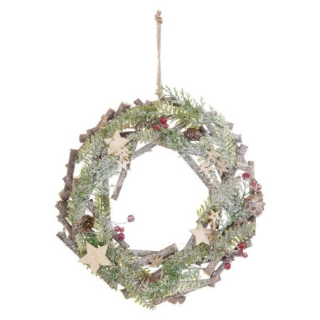 Couronne de Noël en bois avec étoiles et pommes de pin