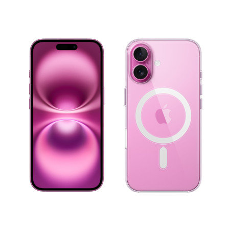 Apple iPhone 16 (128 Go) - Rose + Coque Transparente avec MagSafe Rose 128 Go +Coque transparente
